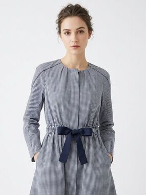Jill Stuart Blue Gingham Dress Button Front Pocket Structured Fit Flare Size S